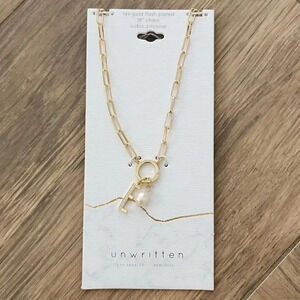 Initial Gold "E" Pearl Charm Link Necklace